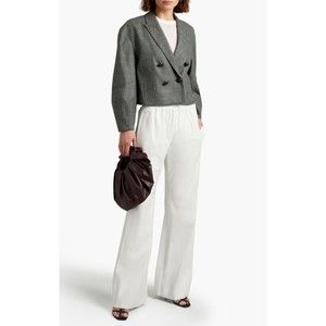 NWOT Veronica Beard Sybille Cropped Houndstooth Wool-blend Blazer Grey Green 0